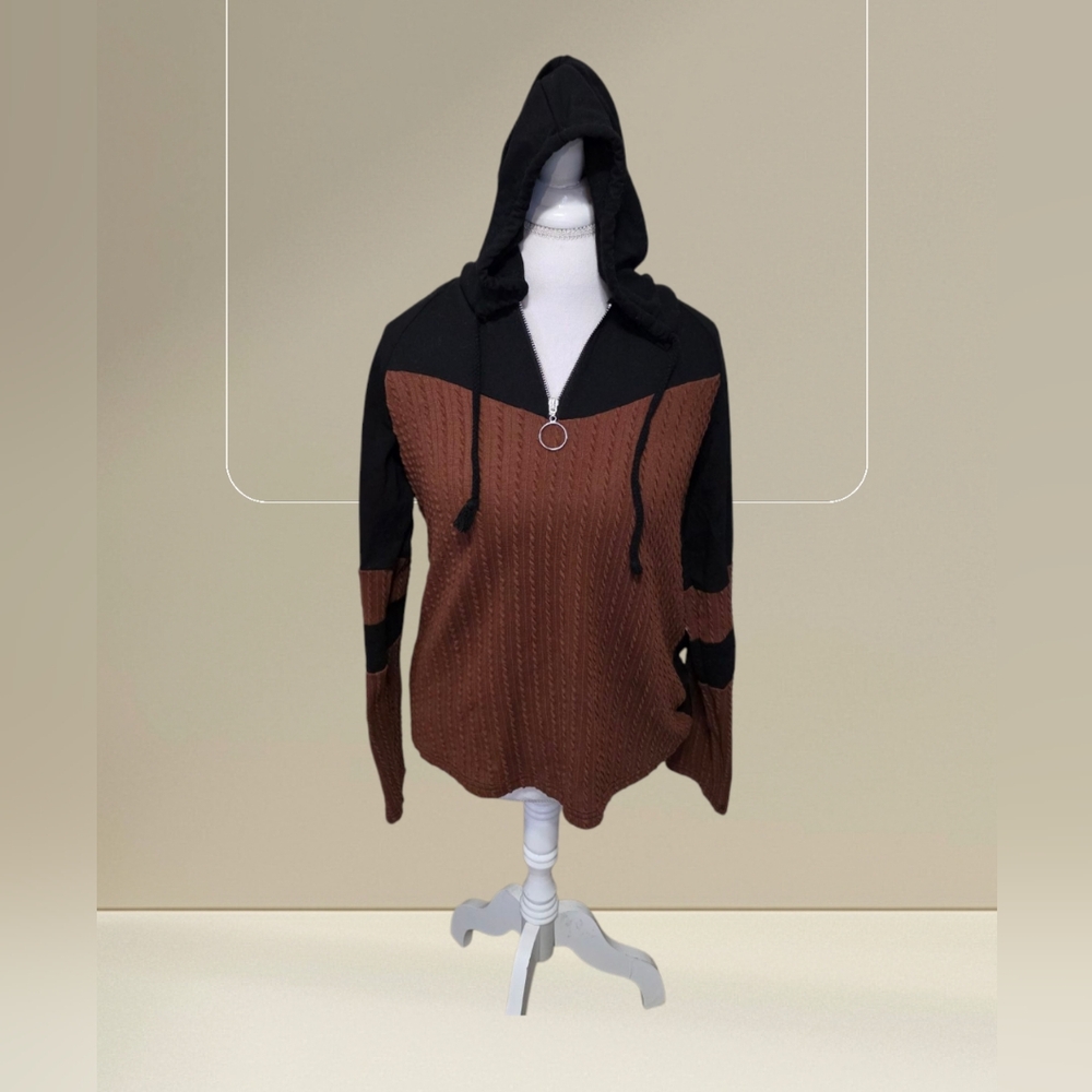 Womens Black and Brown Hooded Sweater Sz S